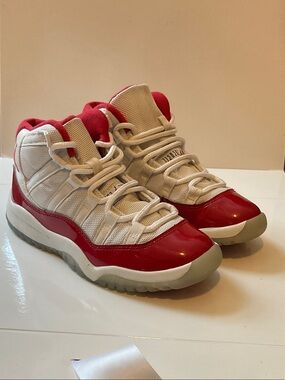 Jordan Kids White and Red High-Top Sneakers